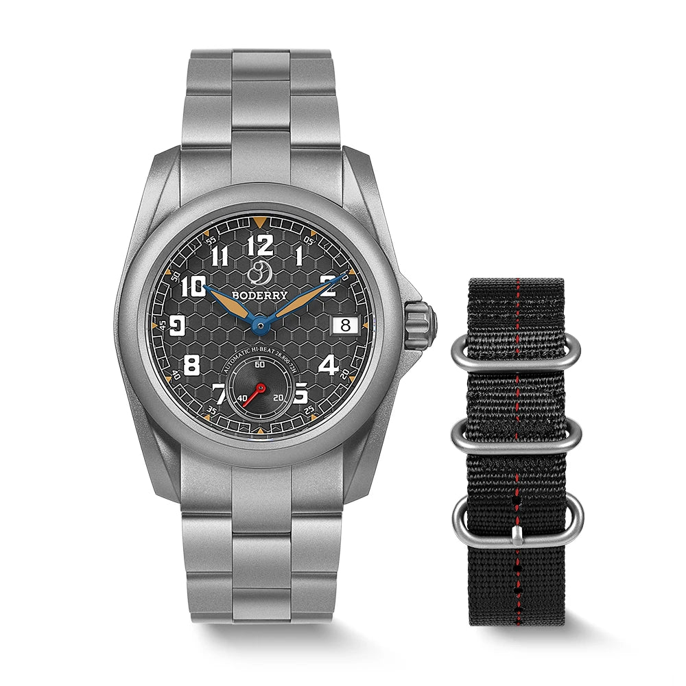 BODERRY Men's Field Watches Titanium Automatic Top Brand Wristwatch 100M Waterproof Clock Military Watch for Men
