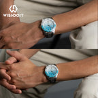 WISHDOIT Men's Automatic Dive Watch With Ocean Blue And White Ripple Dial 8215 Movement Sapphire Glass Mirror