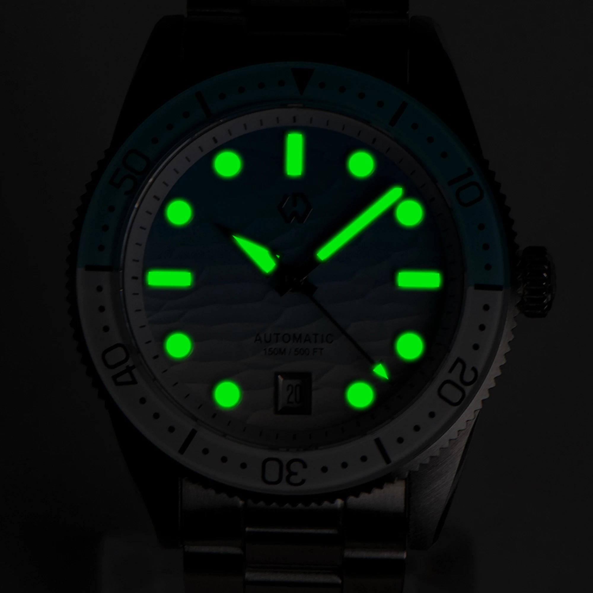 WISHDOIT Men's Automatic Dive Watch With Ocean Blue And White Ripple Dial 8215 Movement Sapphire Glass Mirror