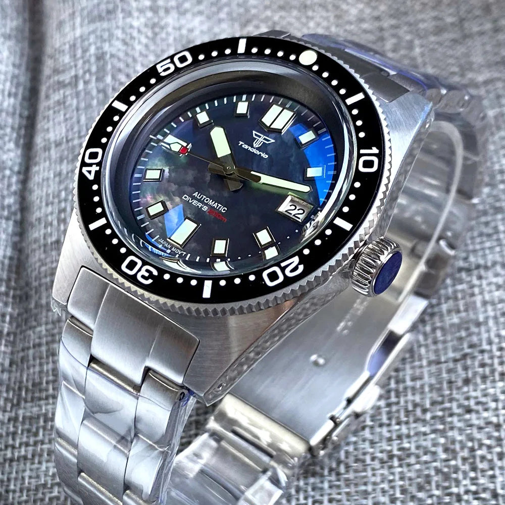 Diving 62mas Mechanical Watch for Men Purple Sea Shell Dial AR Sapphire C3 Luminous Waterproof Steel Bracelet NH35A Vintage