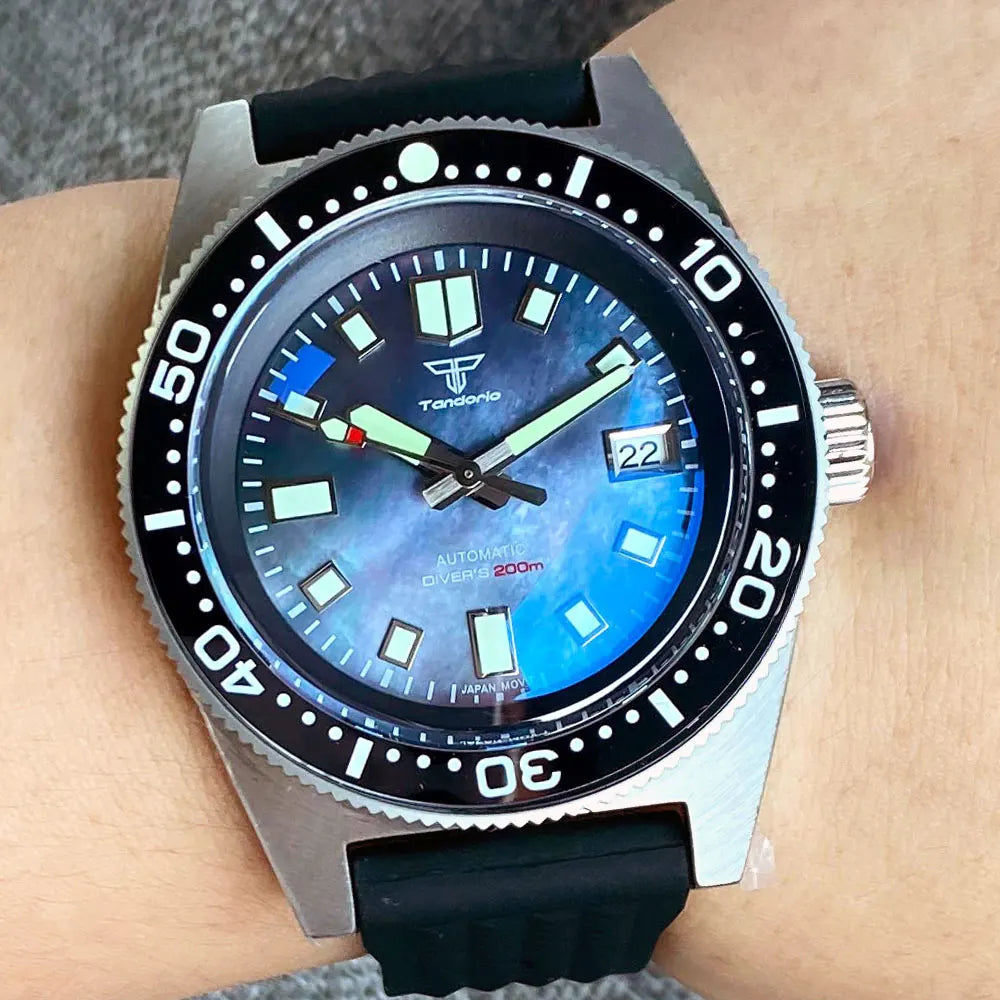 Diving 62mas Mechanical Watch for Men Purple Sea Shell Dial AR Sapphire C3 Luminous Waterproof Steel Bracelet NH35A Vintage