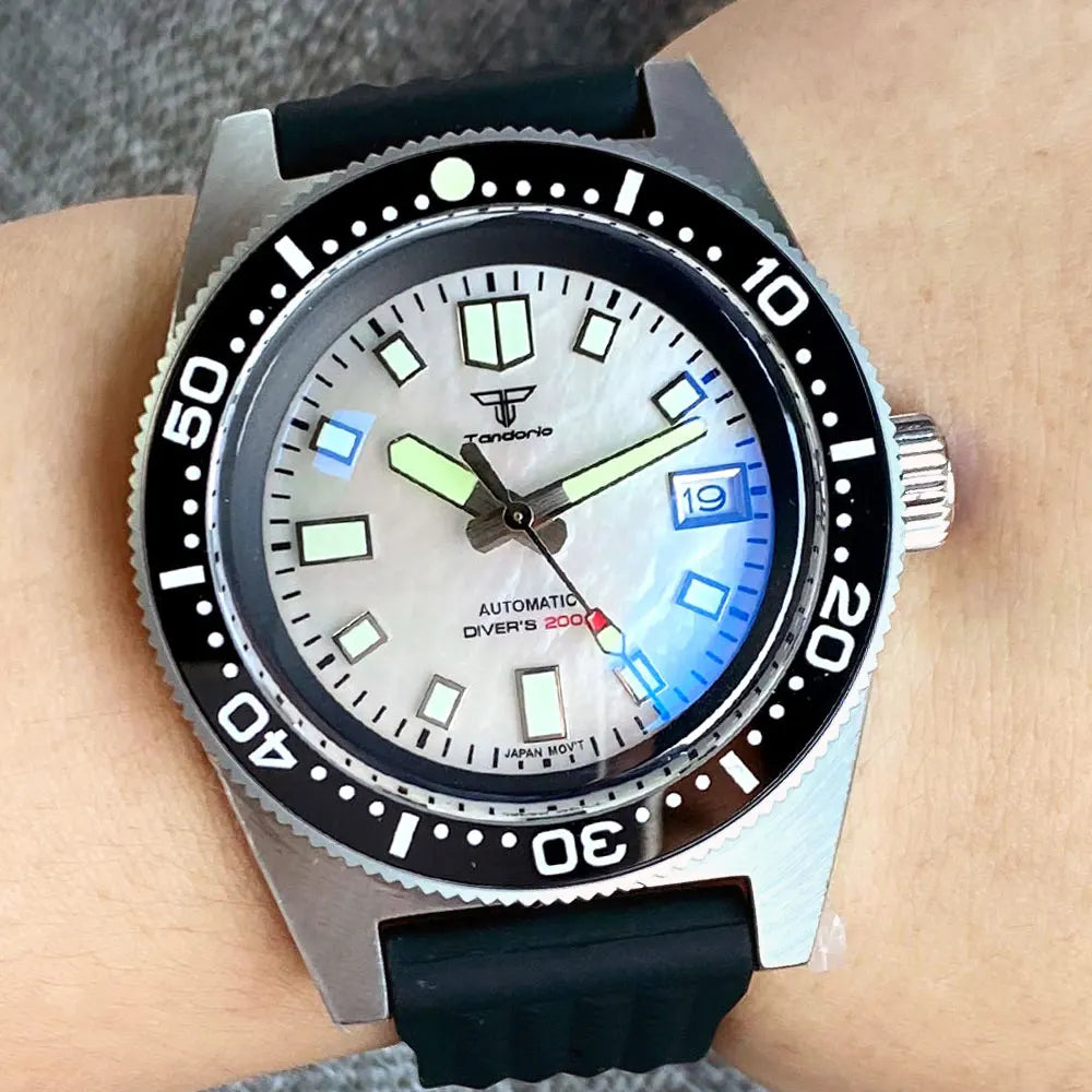 Diving 62mas Mechanical Watch for Men Purple Sea Shell Dial AR Sapphire C3 Luminous Waterproof Steel Bracelet NH35A Vintage