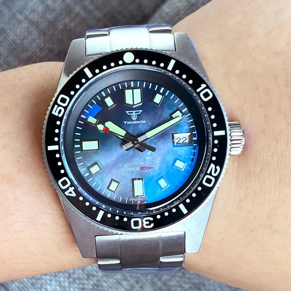 Diving 62mas Mechanical Watch for Men Purple Sea Shell Dial AR Sapphire C3 Luminous Waterproof Steel Bracelet NH35A Vintage