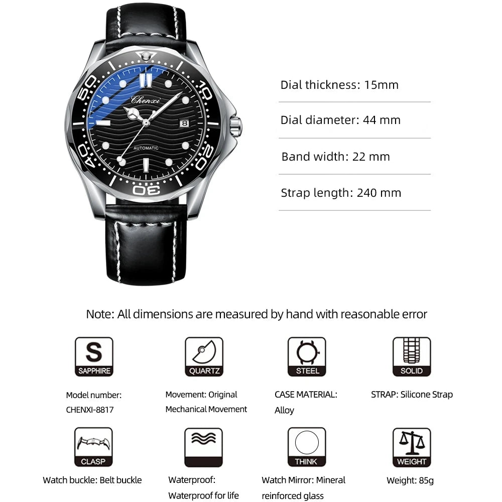 CHENXI 8817 Mechanical Watch Men Fully Automatic Calendar Luminous Waterproof Genuine Leather Strap Fashion Business Man Watches