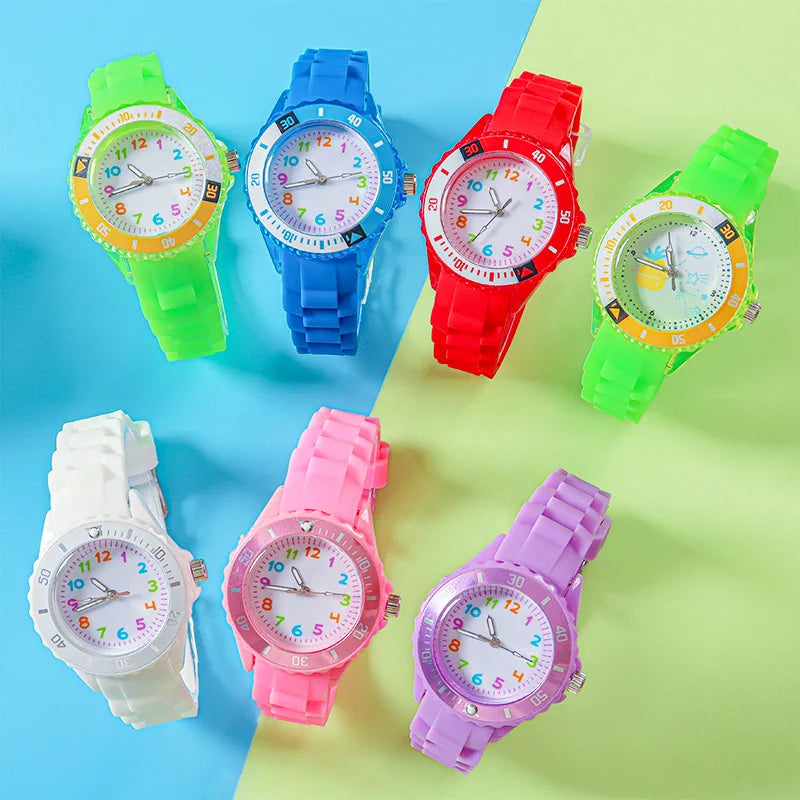 Kids Analog Watch for Boys Girls Soft Silicone Band Colorful Number Cute Watches for Children  Resistant Quartz Wristwatch