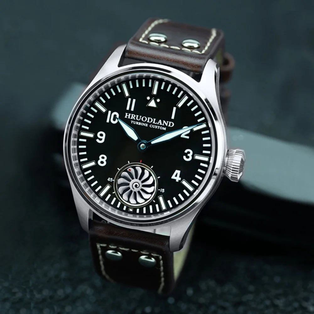 Hruodland 2025 New Men's Mechanical Watch Seagull ST3620 Retro Pilot 43MM Bgw-9 Luminous Sapphire Crystal Turbine Reloj Hombre