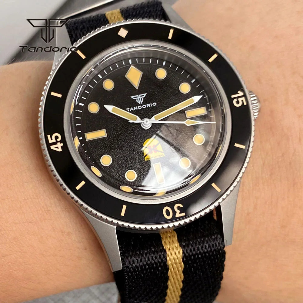 Tandorio Fashion Ghost Dial Luminous 50-Fathoms Style Dive Automatic NH35 Men's Watch Domed Sapphire 20ATM 40mm Sandblasted Case