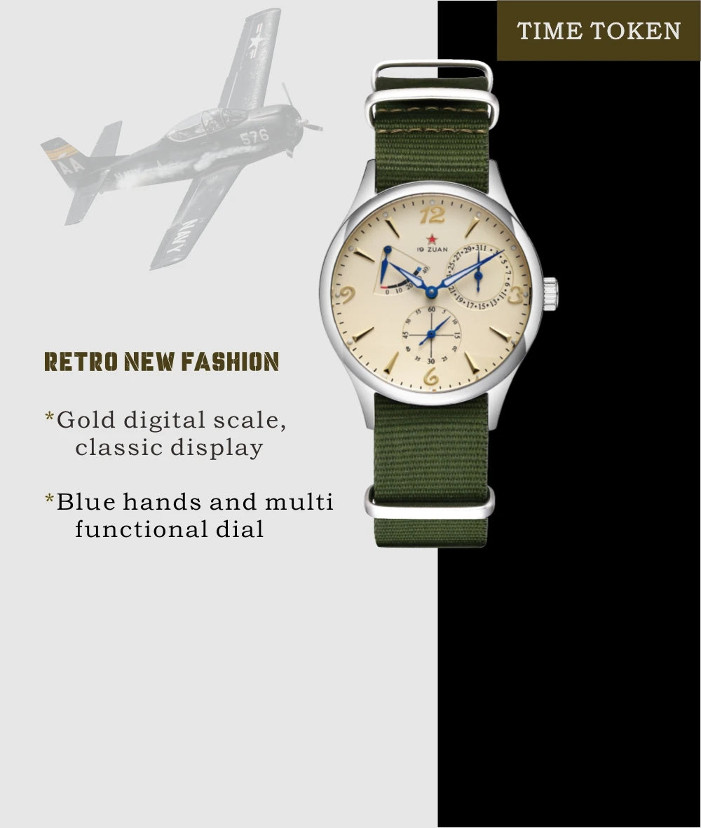 New 1963 40mm Mens Pilot Automatic Mechanical Watch Seagull ST17 Sapphire Crystal Waterproof Retro Style