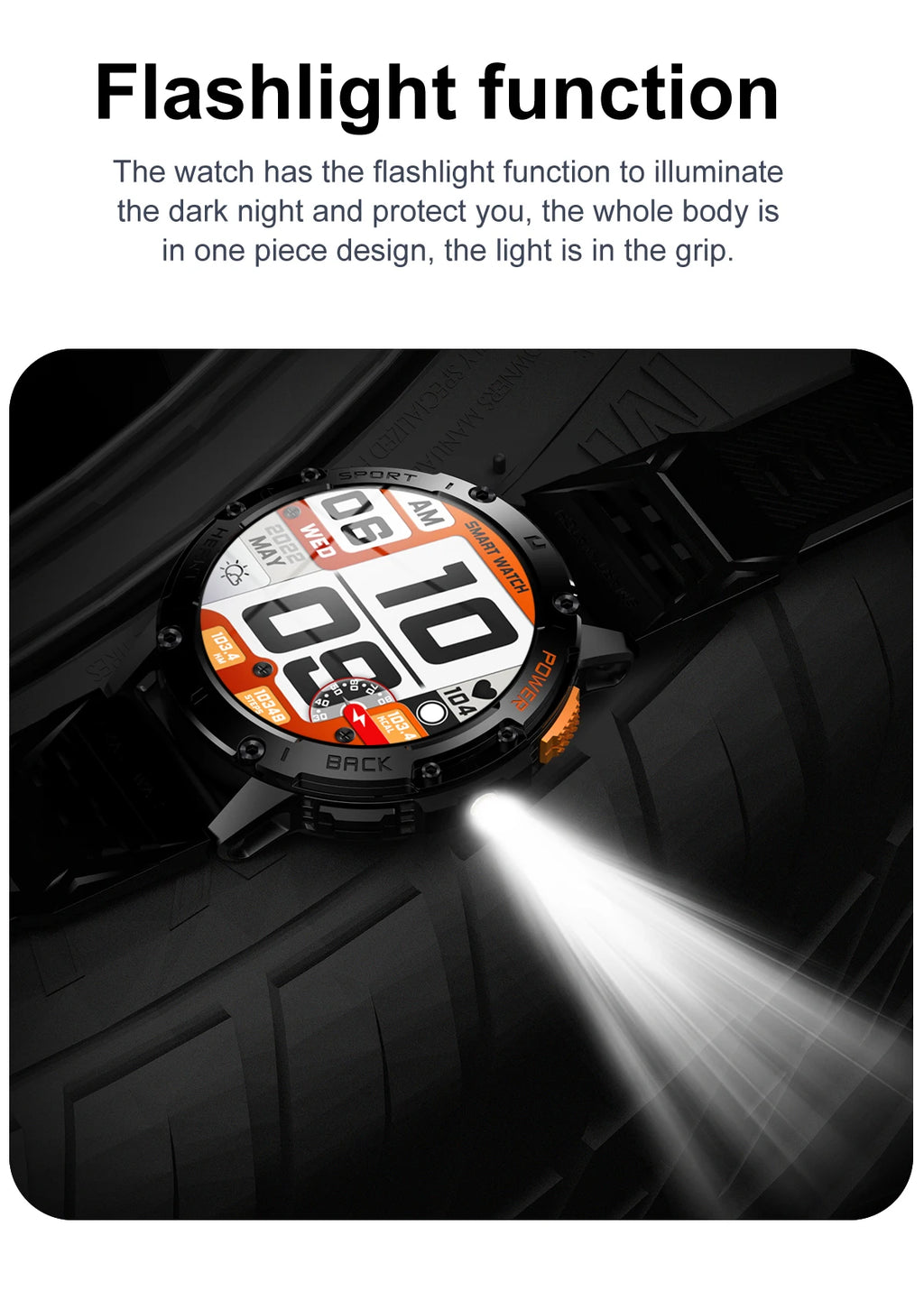 For Android ios New AMOLED Smart Watch Men with Flashlight Sports Waterproof Fitness Tracker Bluetooth Call Smartwatch Man+Box