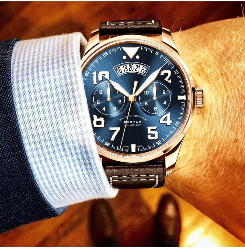 BORMAN BM3851 Mens Automatic Watches Panda 42mm Mechanical Wristwatch Waterproof Luminous Sapphire Miyota 9122 Week Date Month