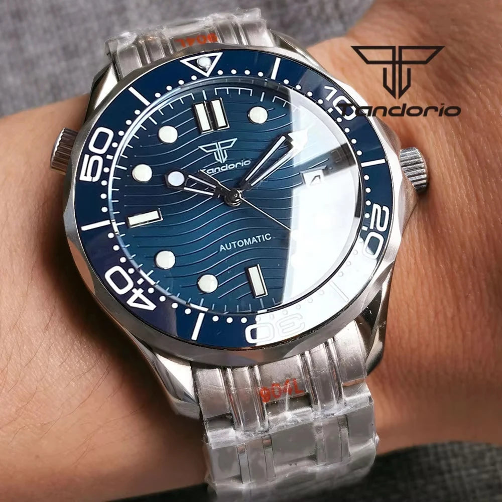 Tandorio 41mm Mechanical NH35 Business Stainless Steel Automatic Watch for Men Sapphire Fashion Wristwatch Date Ceramic Bezel