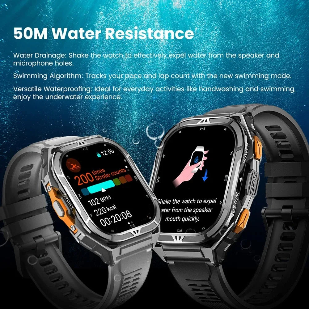 2025 New GPS Smart Watch Men 1.96-inch HD AMOLED Screen Compass Bluetooth Call 5ATM Waterproof Sport Smart Watch for Android iOS