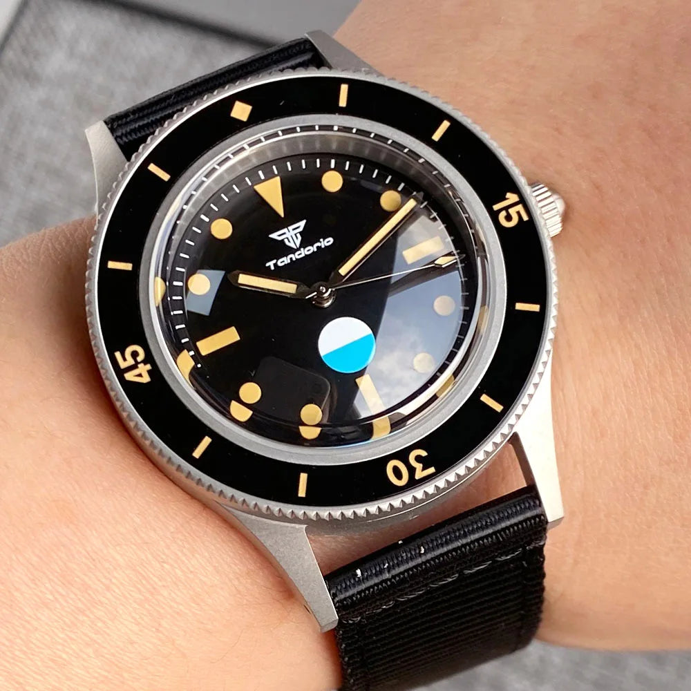 Tandorio NEW 50 Fathoms Automatic Watch for Men Luminous Ghost Dial NH35A Movt 200m Waterproof Bubble Sapphire Glass Sandblasted