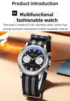 ADDIESDIVE Men's Quartz Chronograph Watch Luminous Bubble Glass 100m Waterproof Nylon Strap Watches For Man AD2095 Fashion Watch