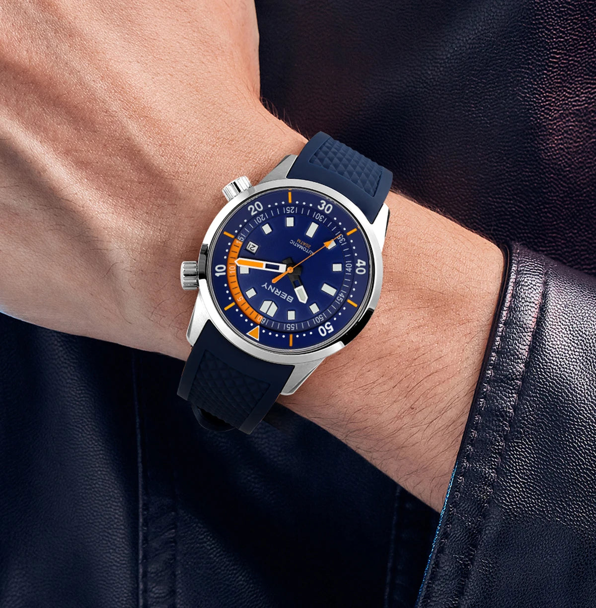 BERNY Automatic Diving Watches for Men 20AMT Super Luminous Mechanical Men's Diver Watch Sapphire Full Stainless Steel Dive