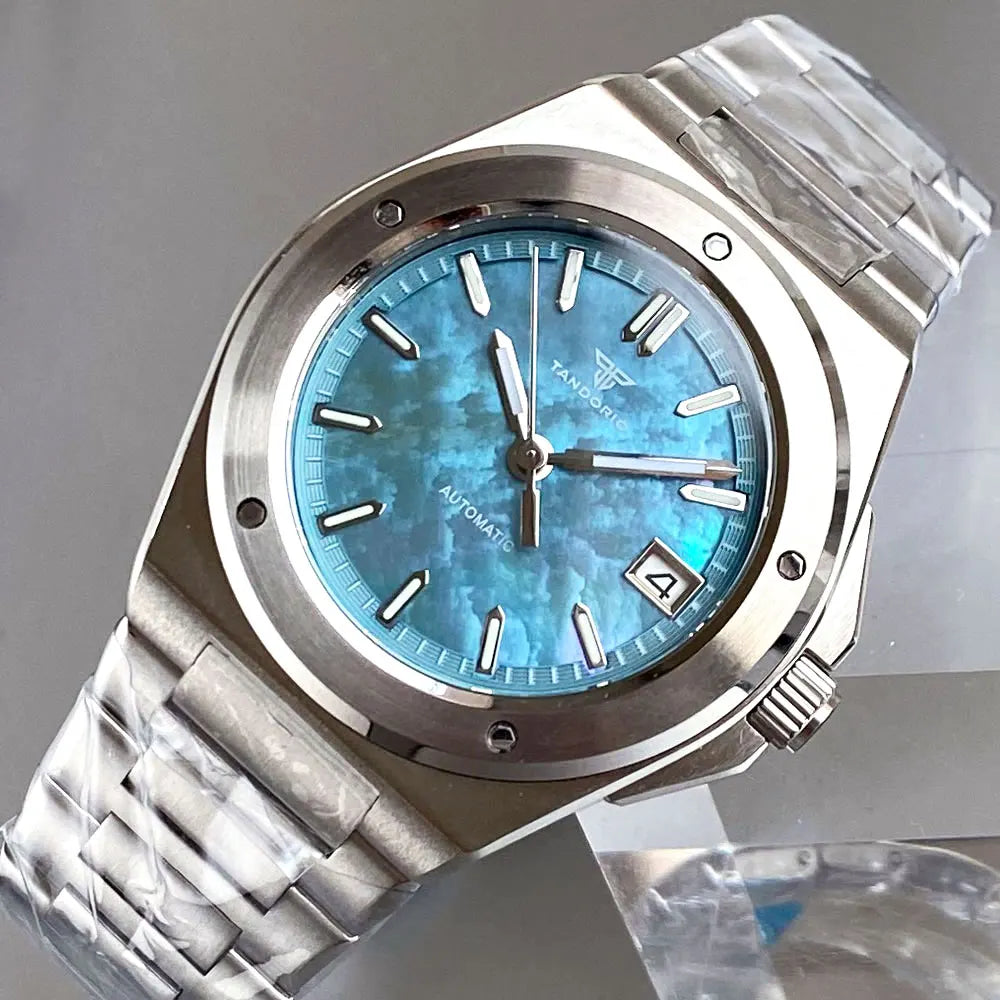 Tandorio Light Blue Mother of Pearl 40mm Sapphire Crystal Glass 100m Waterproof Japan NH35A Automatic Men Mechanical watch