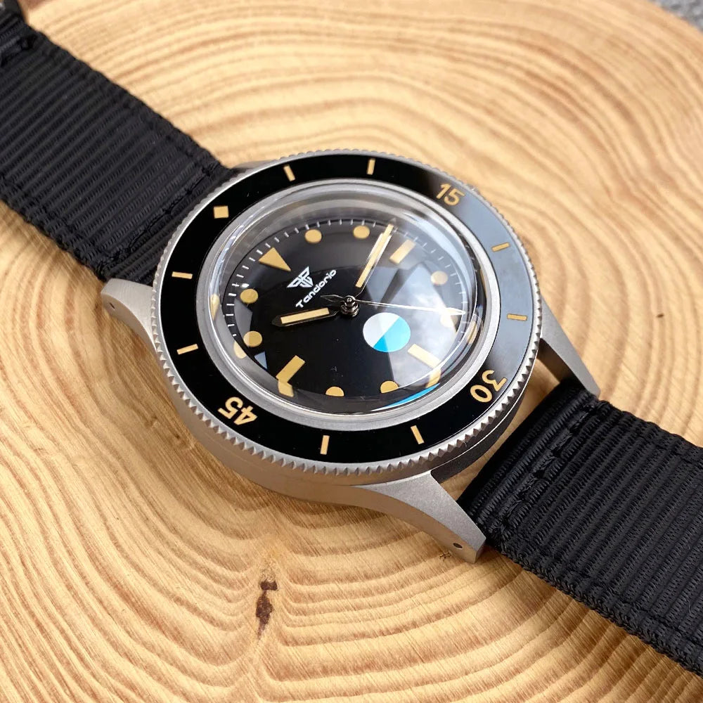 Tandorio NEW 50 Fathoms Automatic Watch for Men Luminous Ghost Dial NH35A Movt 200m Waterproof Bubble Sapphire Glass Sandblasted