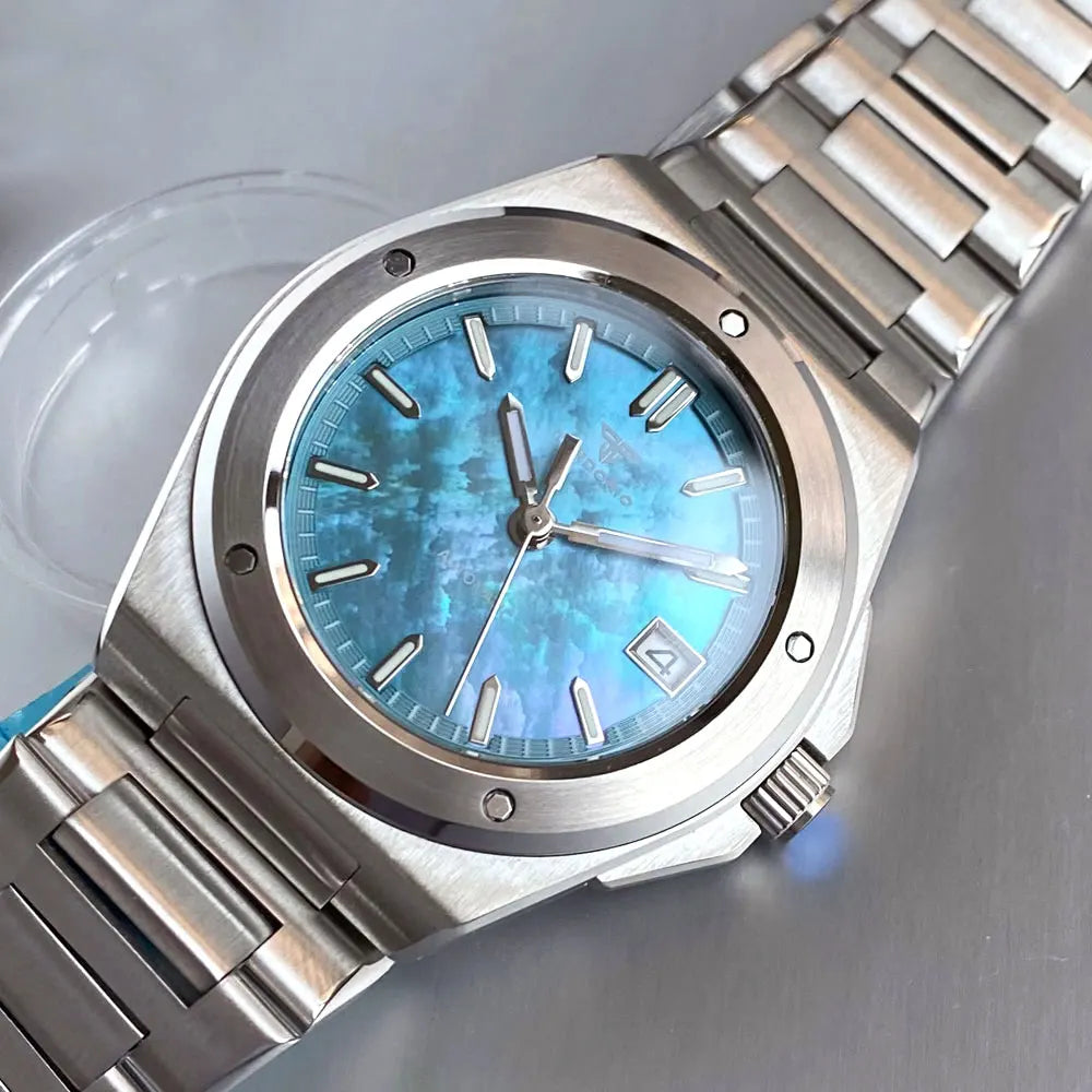 Tandorio Light Blue Mother of Pearl 40mm Sapphire Crystal Glass 100m Waterproof Japan NH35A Automatic Men Mechanical watch