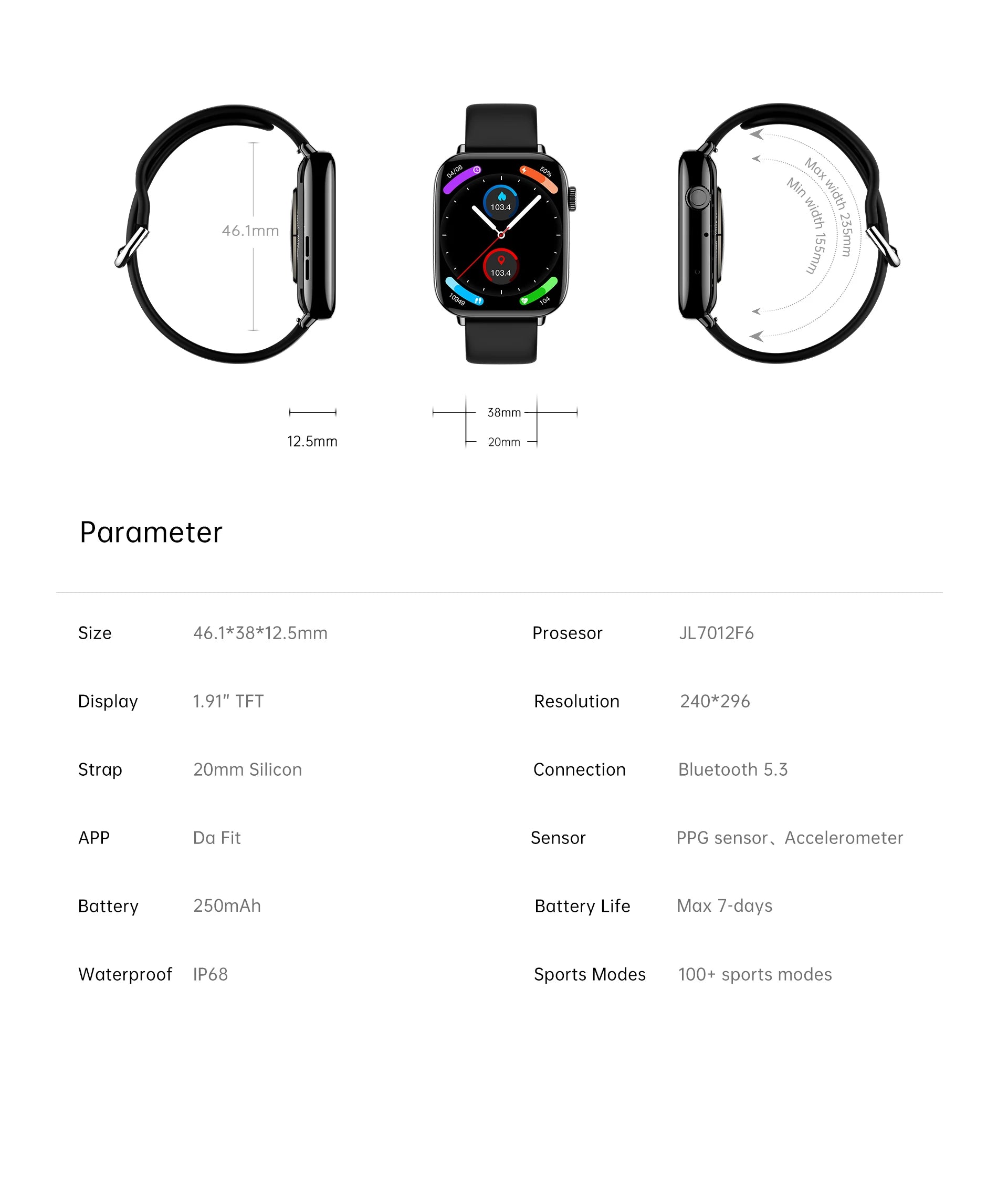 Smart Watch for Men Women 1.91" Large HD Display Waterproof 100+ Sport Modes Fitness Tracker Junior Watches for Android iPhone