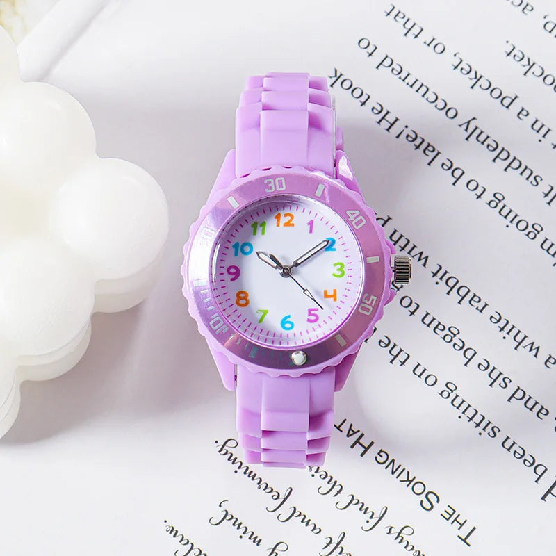 Kids Analog Watch for Boys Girls Soft Silicone Band Colorful Number Cute Watches for Children  Resistant Quartz Wristwatch