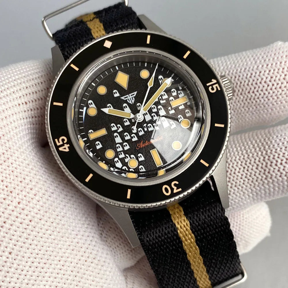 New Tandorio NH35A Automatic Watch for Men 50 Fathoms Ghost Dial Luminous 200m Waterproof Bubble Sapphire Sandblasted 40mm