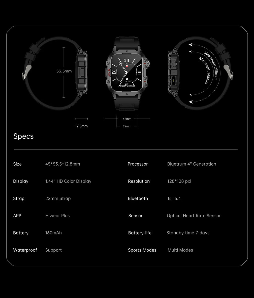 2025 New Smart Watch Android Phone 1.44 Inch Color Screen Bluetooth Call Blood Oxygen/Pressure Monitoring Smart Watch Women Men