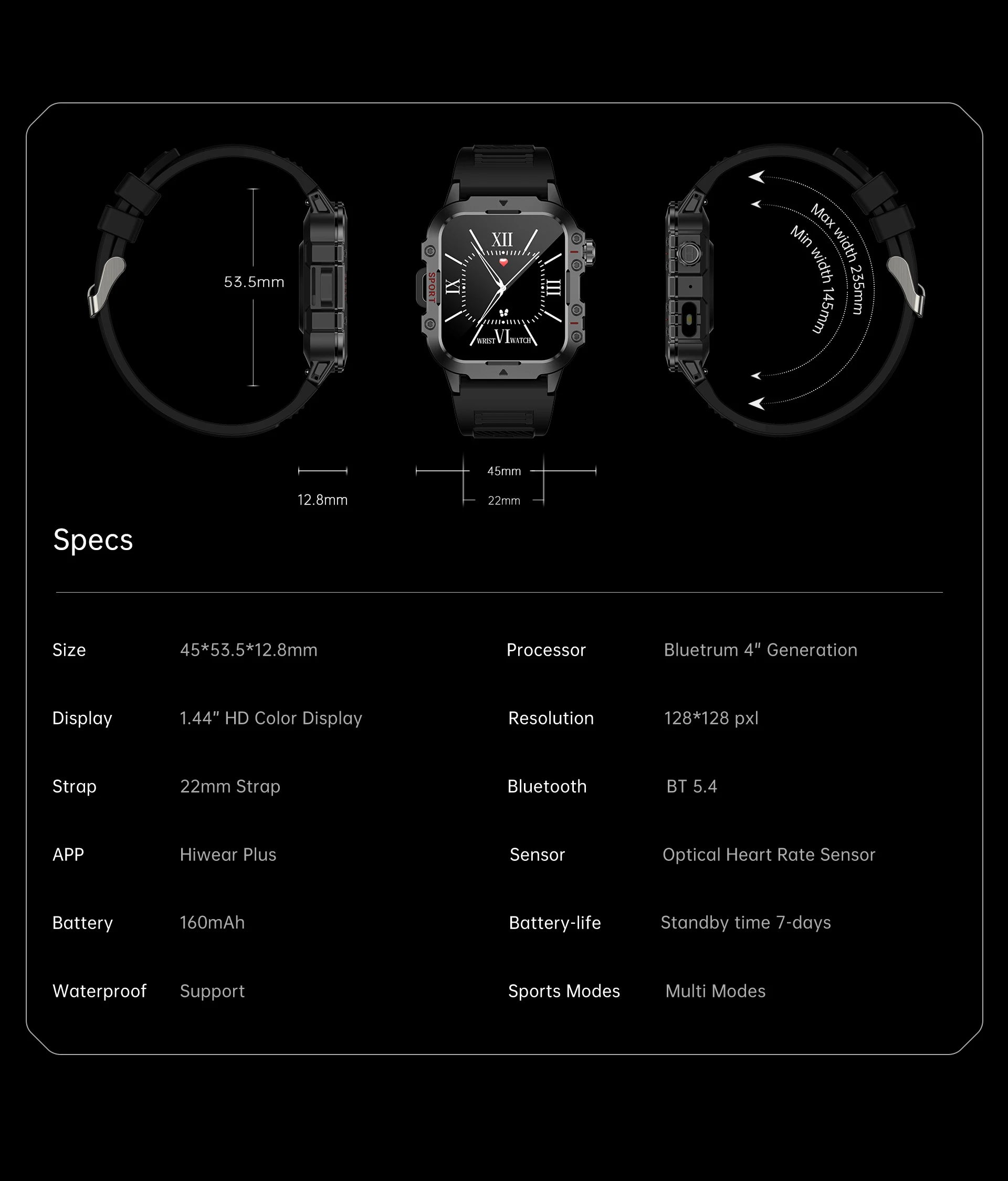 2025 New Smart Watch Android Phone 1.44 Inch Color Screen Bluetooth Call Blood Oxygen/Pressure Monitoring Smart Watch Women Men