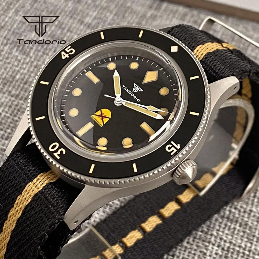 Tandorio Fashion Ghost Dial Luminous 50-Fathoms Style Dive Automatic NH35 Men's Watch Domed Sapphire 20ATM 40mm Sandblasted Case