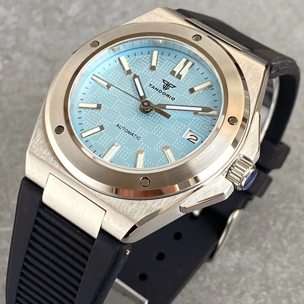 Tandorio 200M Diver 40mm Ice Blue Grid Dial Luminous NH35Automatic Men Watch Sapphire Glass Stainless Steel Bracelet