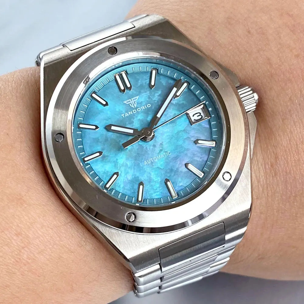 Tandorio Light Blue Mother of Pearl 40mm Sapphire Crystal Glass 100m Waterproof Japan NH35A Automatic Men Mechanical watch