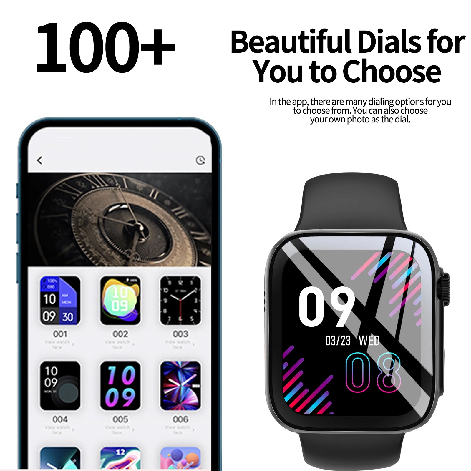 Smart Watch with1.68-Inch HD Display – Wireless Calling/Dialing, Alarm/Message Notifications, Fitness Tracking, Music Control.