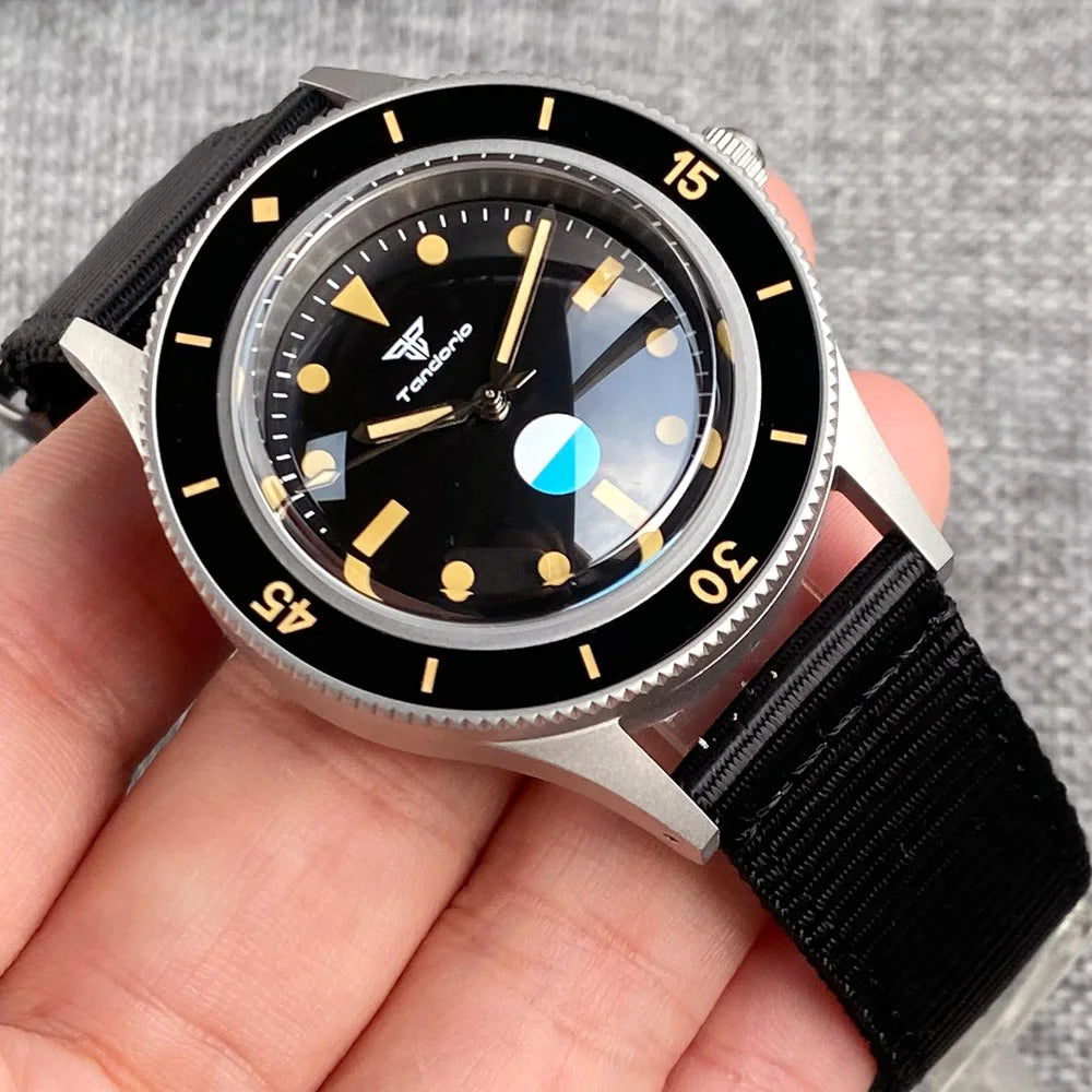 Tandorio NEW 50 Fathoms Automatic Watch for Men Luminous Ghost Dial NH35A Movt 200m Waterproof Bubble Sapphire Glass Sandblasted