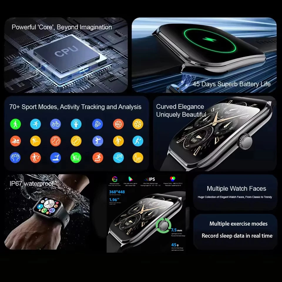 2025 new smart watch, 1.96-inch sports watch, IP67 waterproof, 110+ sports mode, fitness activity tracker, ultra-thin watch.