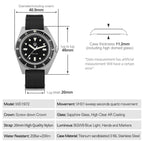 Watchdives WD1972 Quartz Watch VH31 Sweep Seconds Movement Sapphire Crystal BGW9 Luminous 20Bar Waterproof Vintage Men Watches
