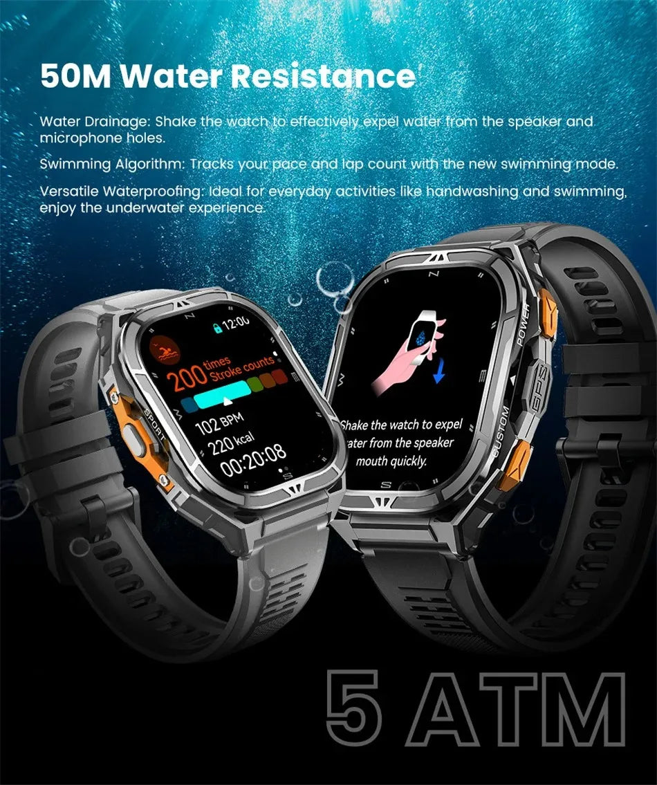 2025 New GPS Smart Watch Men 1.96-inch HD AMOLED Screen Compass Bluetooth Call 5ATM Waterproof Sport Smart Watch for Android iOS