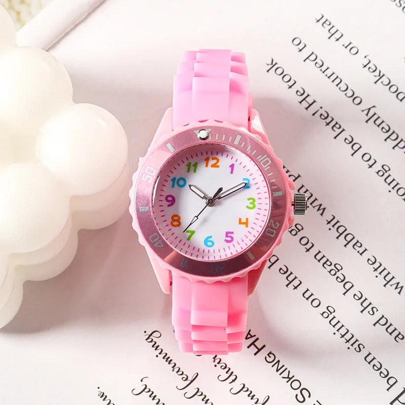 Kids Analog Watch for Boys Girls Soft Silicone Band Colorful Number Cute Watches for Children  Resistant Quartz Wristwatch