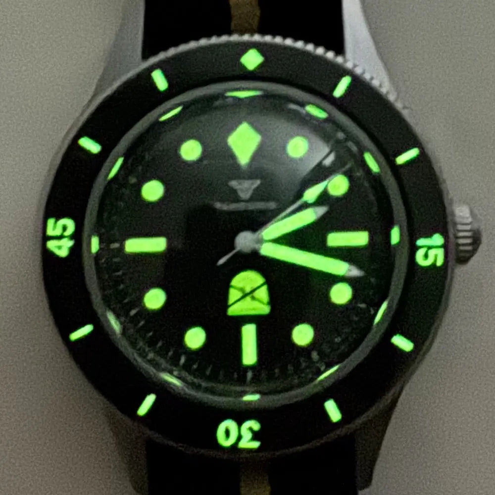 Tandorio NEW 50 Fathoms Automatic Watch for Men Luminous Ghost Dial NH35A Movt 200m Waterproof Bubble Sapphire Glass Sandblasted