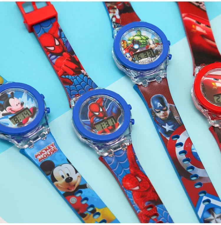 Flash Light Spiderman Kids Watches For Boys Cartoon shark Mickey Children Watch Girls Student Digital Clock Gifts Toy