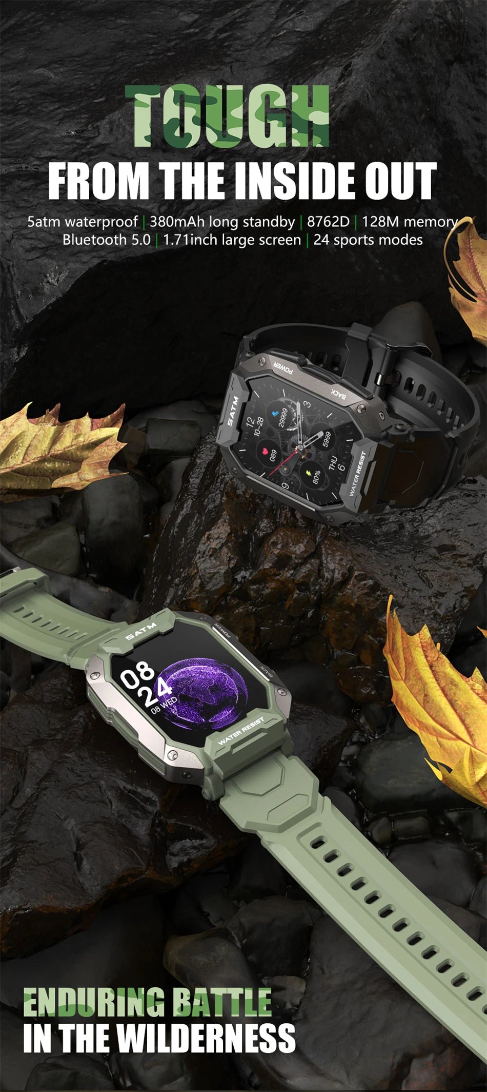 Smart Watch Men Swim IP68 ATM Waterproof Smart Clock Outdoor Sports Fitness Tracker Health Monitor Smartwatch For Android IOS