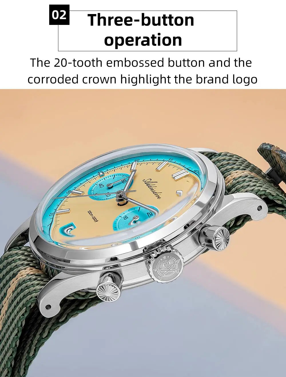 ADDIESDIVE Men's Quartz Chronograph Watch Luminous Bubble Glass 100m Waterproof Nylon Strap Watches For Man AD2095 Fashion Watch