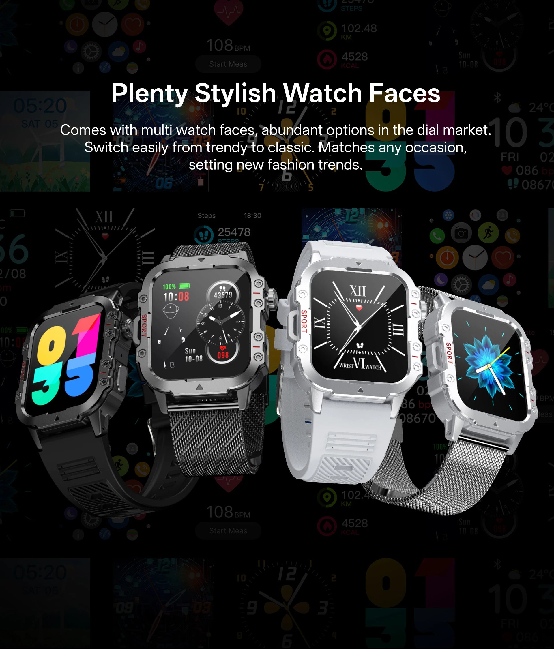 2025 New Smart Watch Android Phone 1.44 Inch Color Screen Bluetooth Call Blood Oxygen/Pressure Monitoring Smart Watch Women Men
