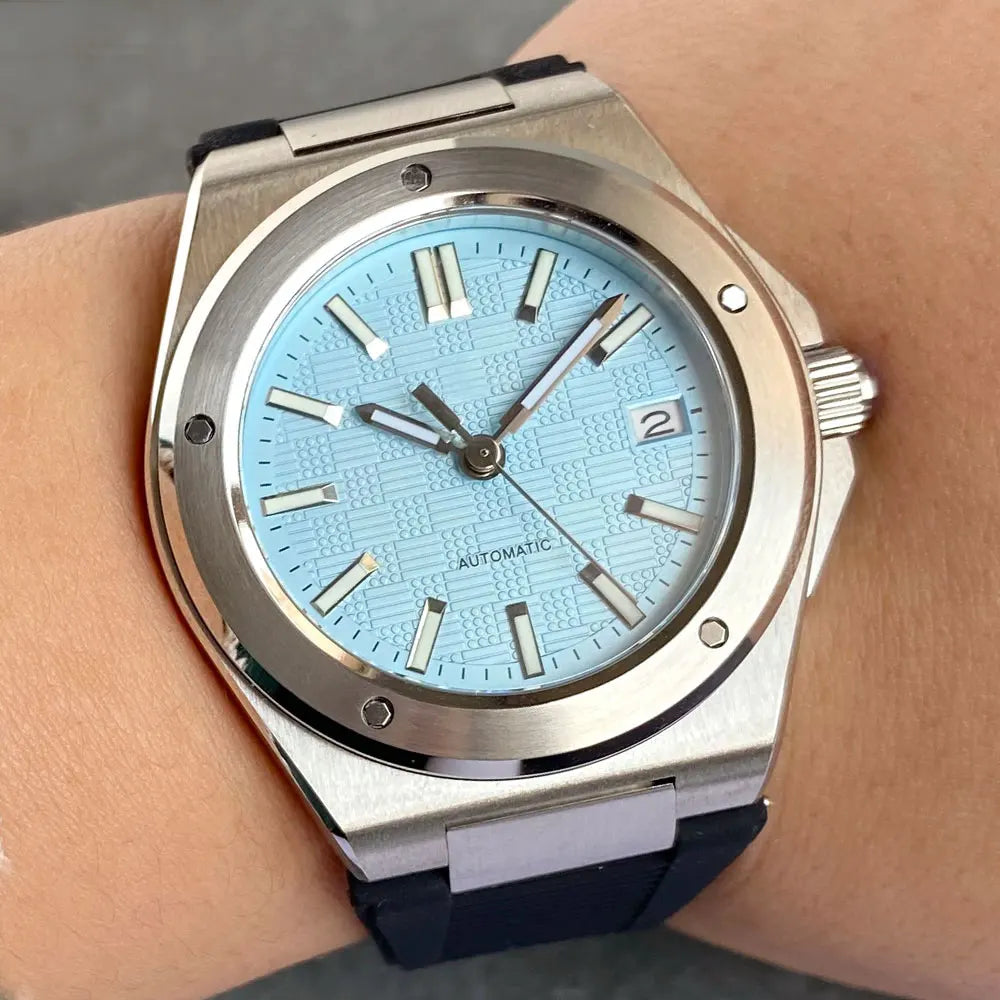 Tandorio 200M Diver 40mm Ice Blue Grid Dial Luminous NH35Automatic Men Watch Sapphire Glass Stainless Steel Bracelet