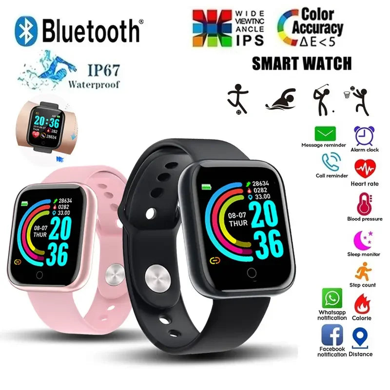 Smart Watch Y68: Color Screen Fitness Tracker w/ Step Count, 12 Sports Modes, Notification Reminder, Camera/Music Remote