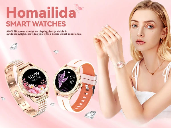 smartwatch for women supports wireless calls, over 100 sports modes and fitness tracking. It features music contr