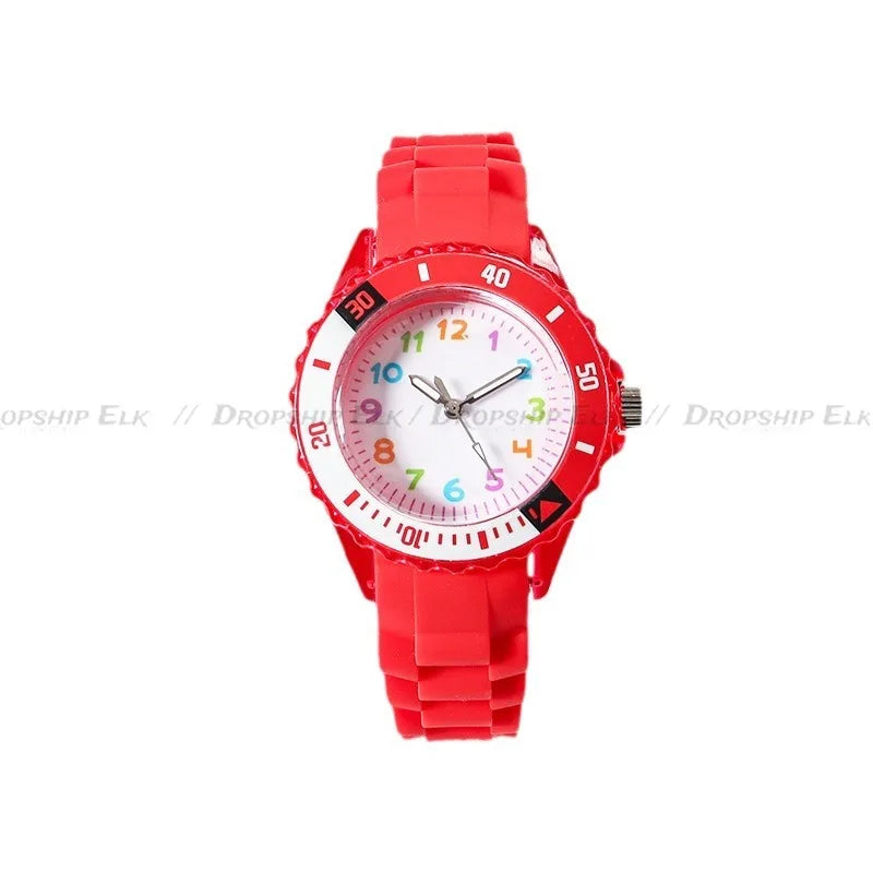 Kids Analog Watch for Boys Girls Soft Silicone Band Colorful Number Cute Watches for Children  Resistant Quartz Wristwatch