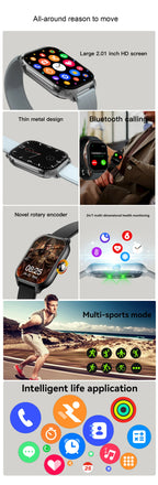 2025 New Smart Watch Men Women Gifts 2.01'' Full Touch Screen Sport Fitness Tracker Smartwatch Men BT Calls Digital smarthwhatch