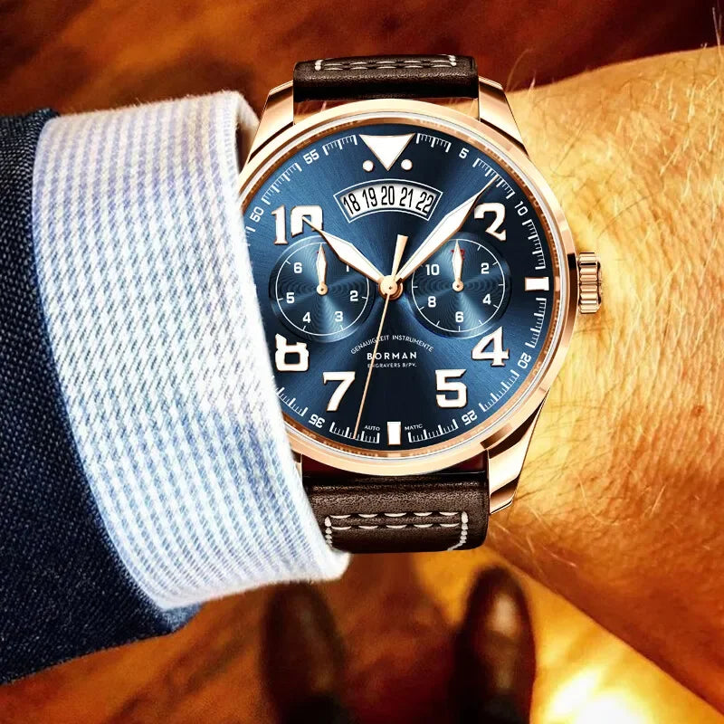 BORMAN BM3851 Mens Automatic Watches Panda 42mm Mechanical Wristwatch Waterproof Luminous Sapphire Miyota 9122 Week Date Month