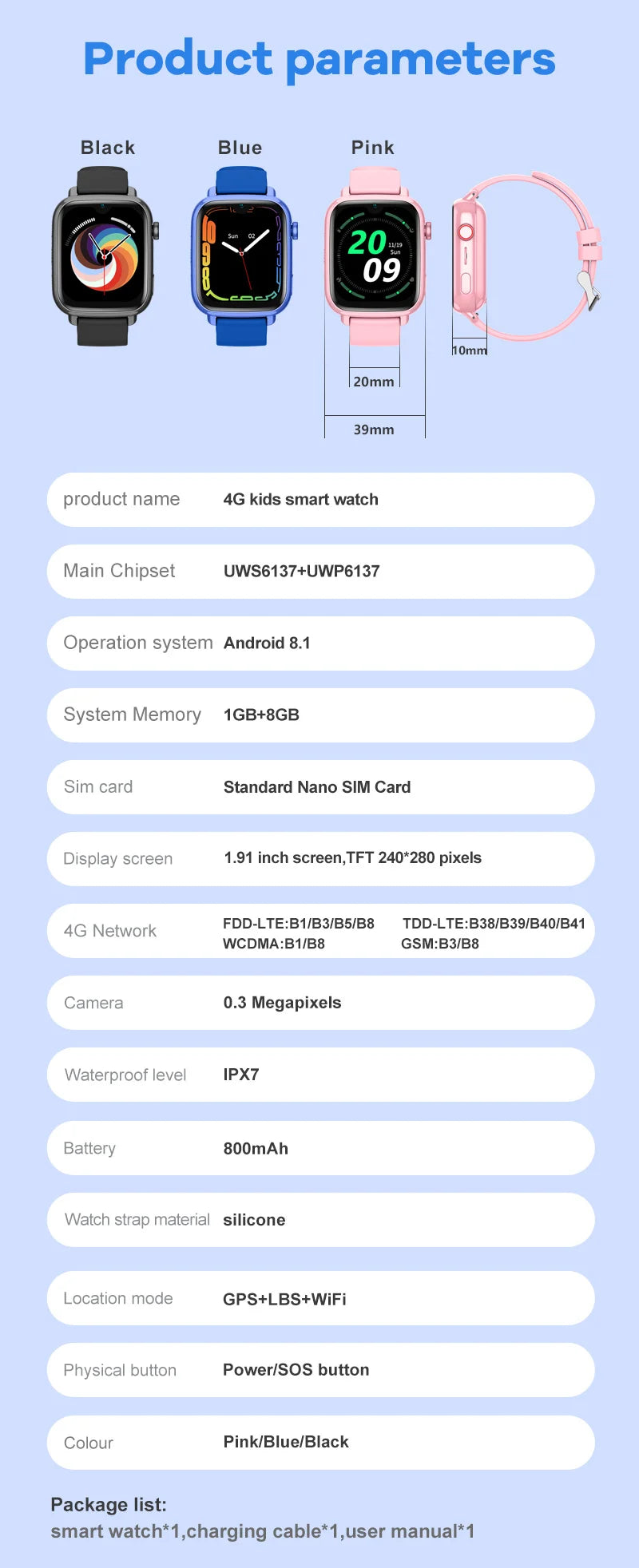 4G Smart Watch Kids GPS WIFI Video Call SOS APP Download Child Smartwatch Camera Monitor Tracker Location Phone Watch