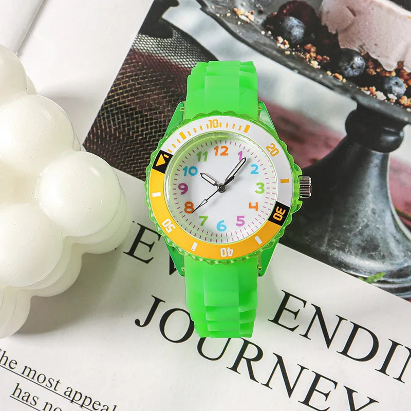 Kids Analog Watch for Boys Girls Soft Silicone Band Colorful Number Cute Watches for Children  Resistant Quartz Wristwatch