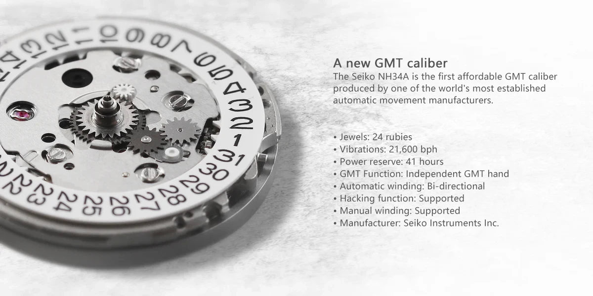 WISHDOIT 2025 New NH34 Men's Sports Automatic Mechanical GMT Sapphire Stainless Steel Waterproof 15 ATM With Rubber Strap